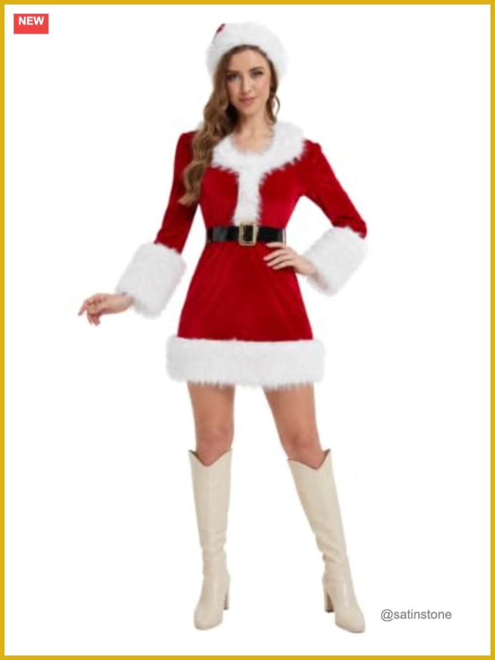 Mrs. Claus Costume Set Velvet Dress Hat Belt Christmas Outfit